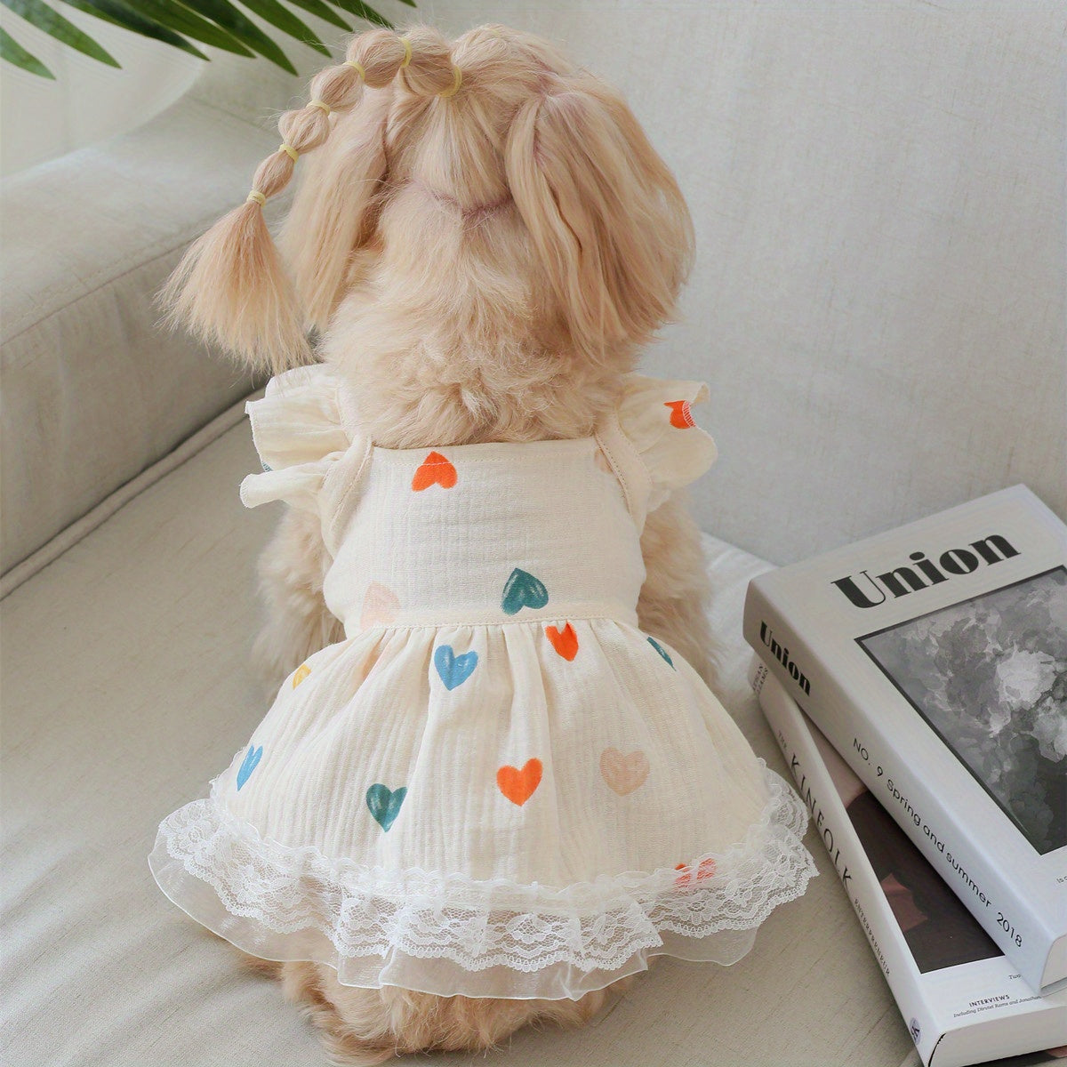 Summer Pet Dress with Cute Heart Graphic and Lace Trim for Dogs and Cats - Keep Your Furry Friend Cool and Stylish