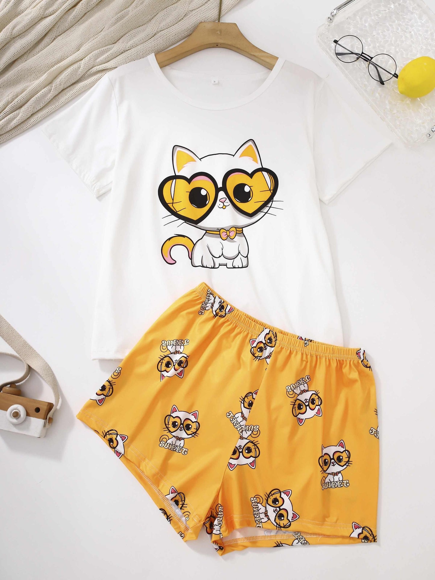 Women's Pet Themed Cat Print Pajama Set