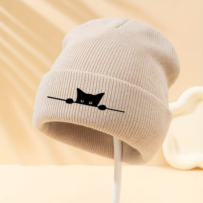 Unisex Cartoon Cat Embroidery Knit Beanie – Stylish Winter Warmth for Cat Lovers