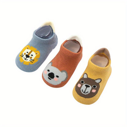 3-Pairs Cute Cartoon Animal Floor Socks – Non-Slip Comfort for Toddlers