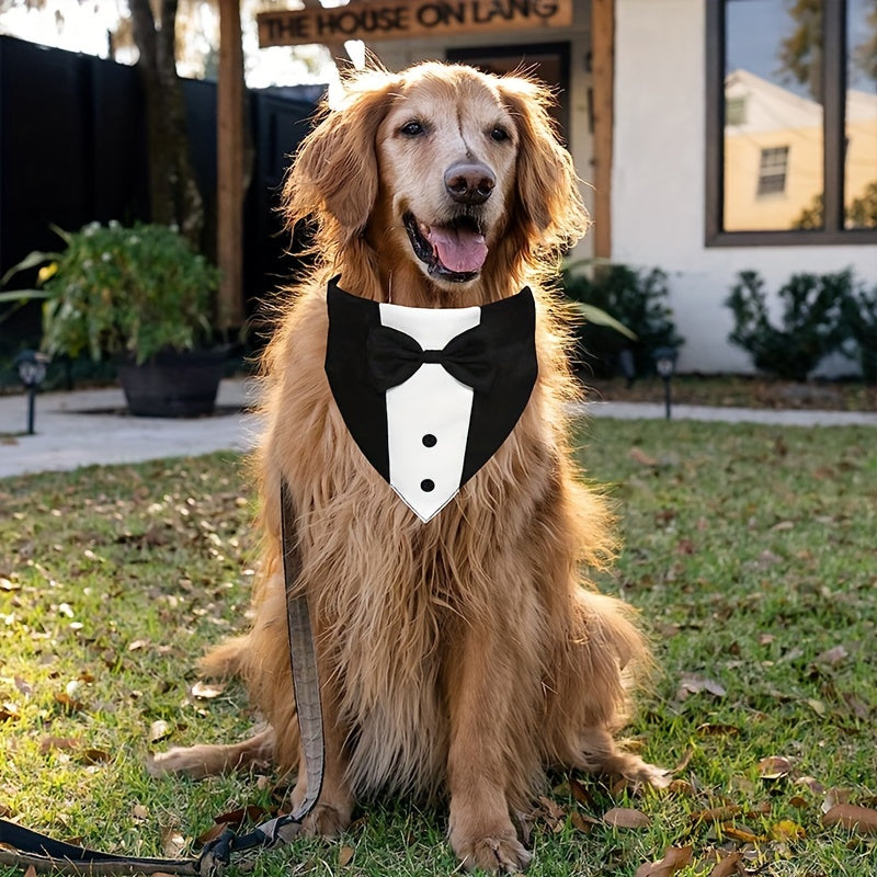 Dog Tuxedo Suit with Wedding Bandana Collar & Bow Tie