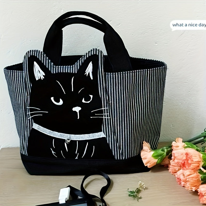 Black Cat Embroidered Tote Bag – Large Capacity Shoulder Bag