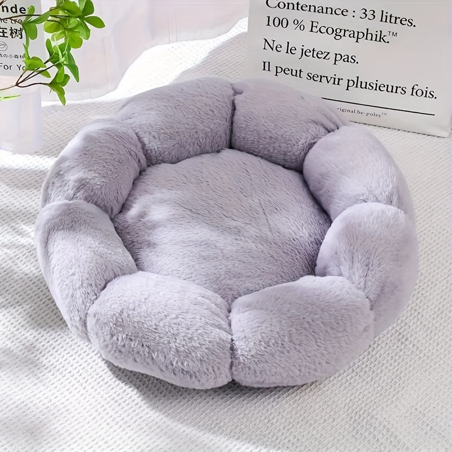 Cozy Round Plush Pet Mat For Small to Medium Dogs & Cats - Soft Fleece Bed With Non-Slip Bottom, Cute Floral Design