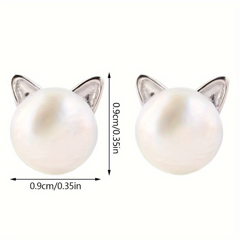 Elegant Cat Ear Pearl Stud Earrings – Chic Accessory for Women