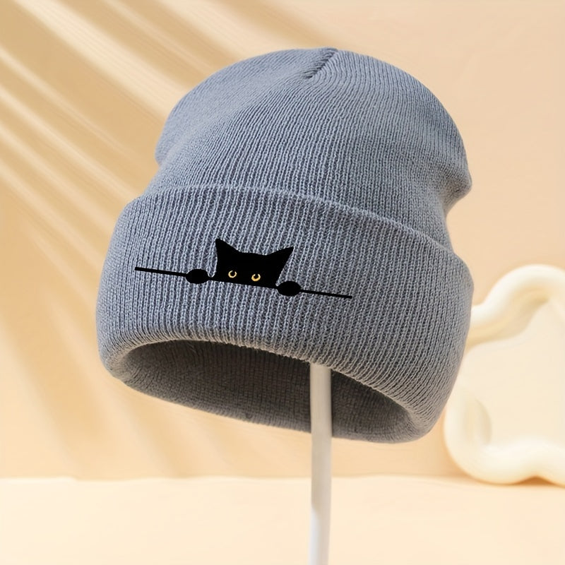 Unisex Cartoon Cat Embroidery Knit Beanie – Stylish Winter Warmth for Cat Lovers