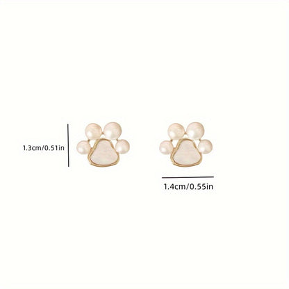 Chic Faux Pearl Cat Paw Stud Earrings – A Perfect Blend of Elegance and Playfulness