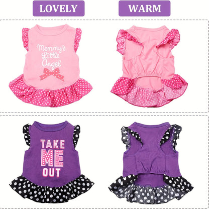 4pcs Cute Printed Dog Dress Set with Ruffles - Pet Princess Skirts for Small to Medium Breeds