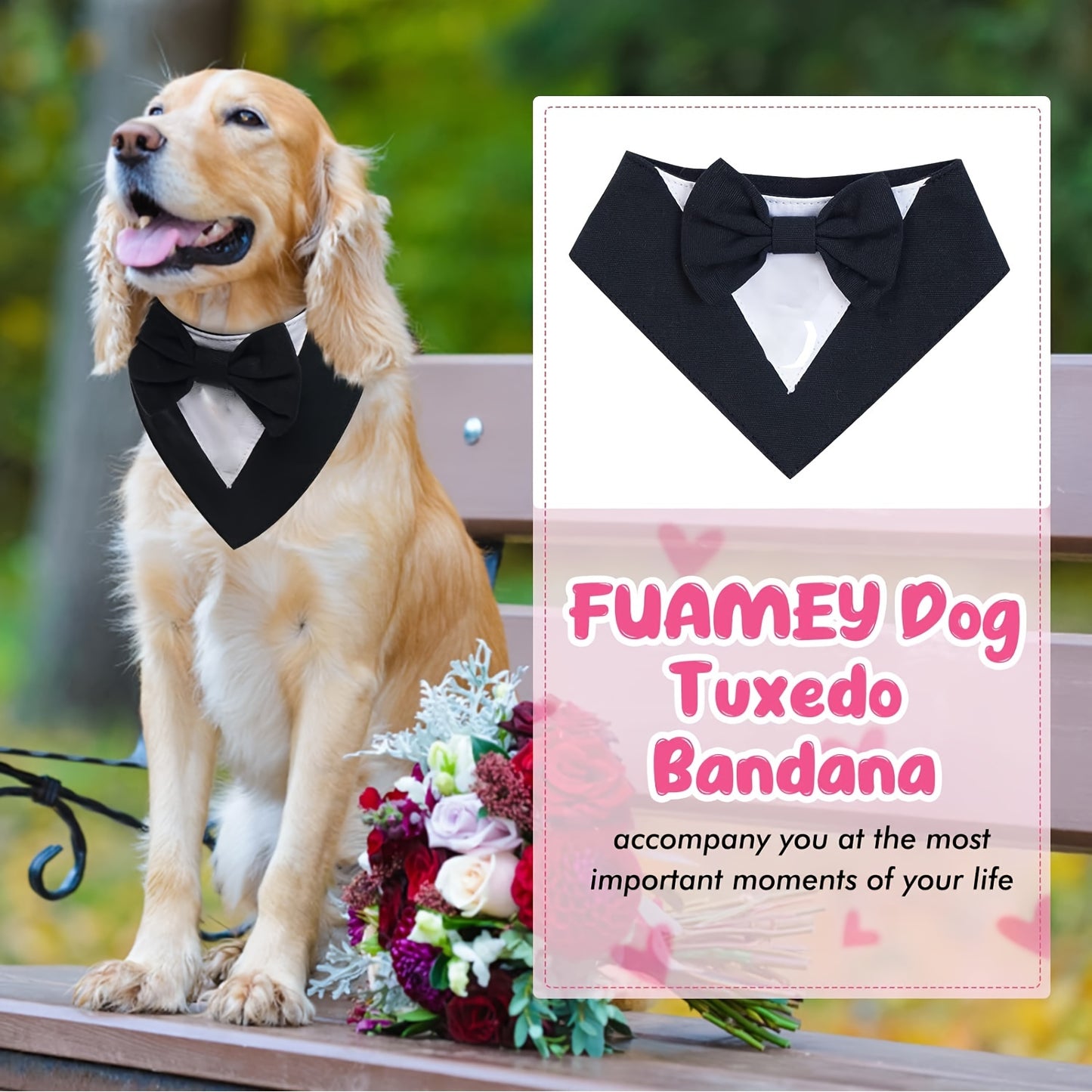 Elegant Dog Tuxedo Bandana with Bowtie Collar