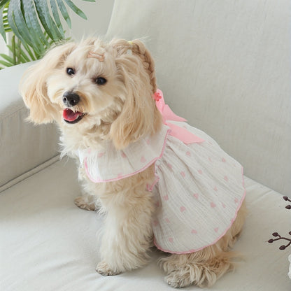 Cute Heart Print Dog Cat Dress with Bow Decoration - Perfect for Birthdays and Holidays